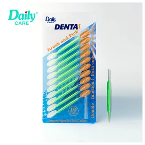 Daily Care Blister Card 10pcs Reusable Plastic Handle Stainless Steel Interdental Brush with Cap