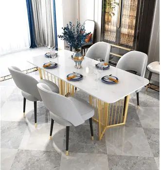 Luxury marble dining table marble top dining table set simple gold legs cafe marble dining table set 6 seater