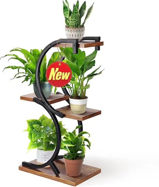 Metal and Wooden Plant Stand Indoor,Plant Display Stand Home Flower Shelf Storage Stand Rack