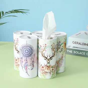 Factory free Custom Disposable car Facial Tissues 2ply Soft Cylinder  round tube Tissue Cardboard Tube with  Paper Box gift