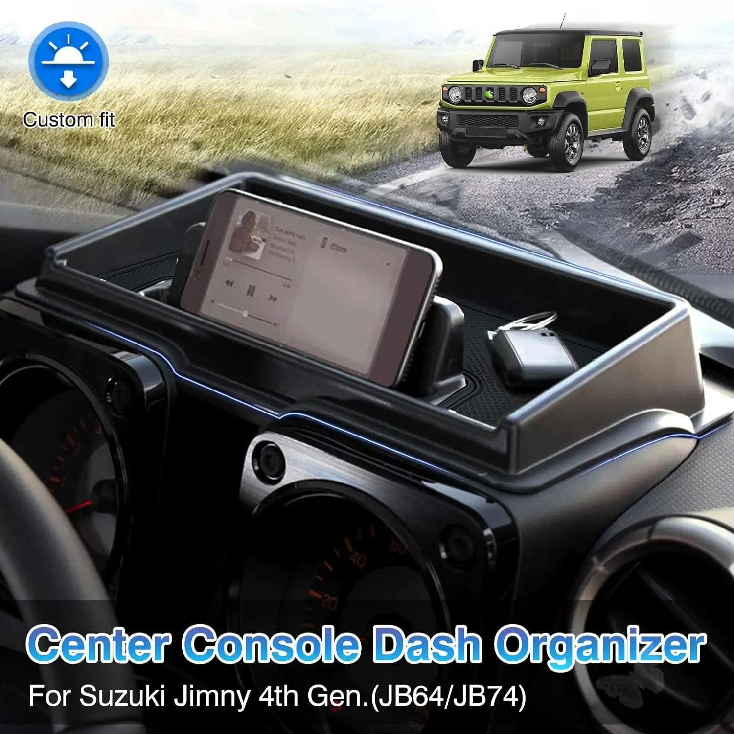 TELLIKA Dashboard Console Tray Storage Box Phone Stand Black Console Organizer for 2019 Suzuki Jimny JB64W JB74 Accessories