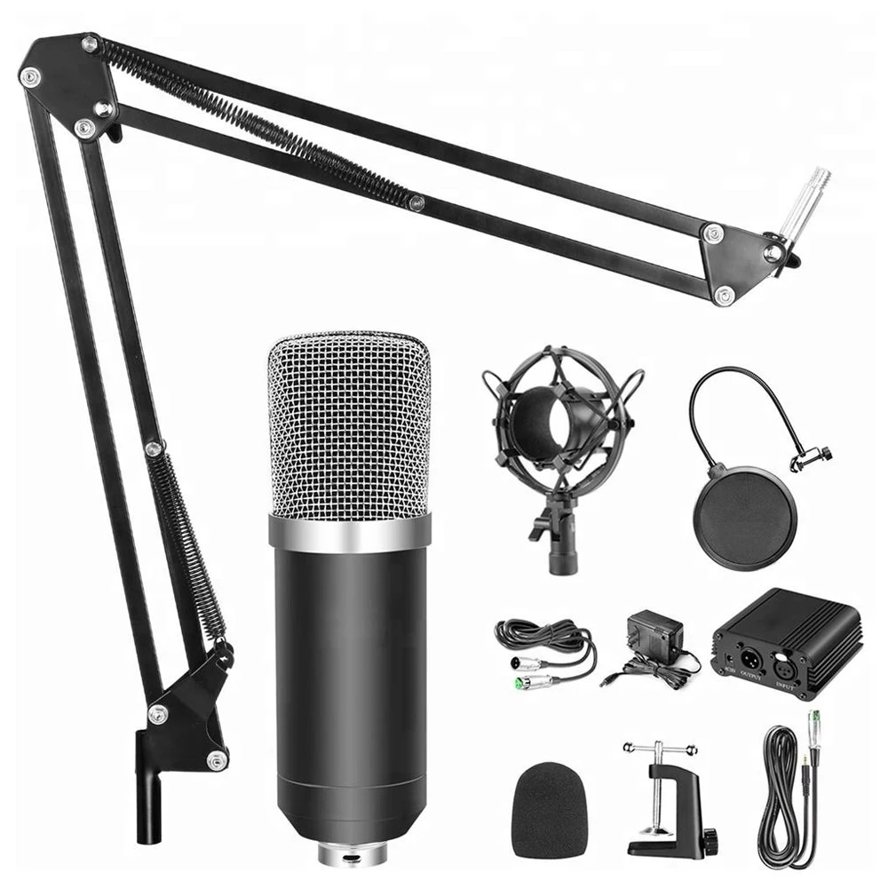 Neewer NW-800 Condenser Microphone Kit Black 48V Phantom Power Supply XLR  Cable for Home Studio Recording Boom Scissor Arm Stand