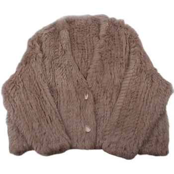 Fashion Rabbit Fur Coat Women Short Y2K Thick Knitted Rabbit Fur Jacket