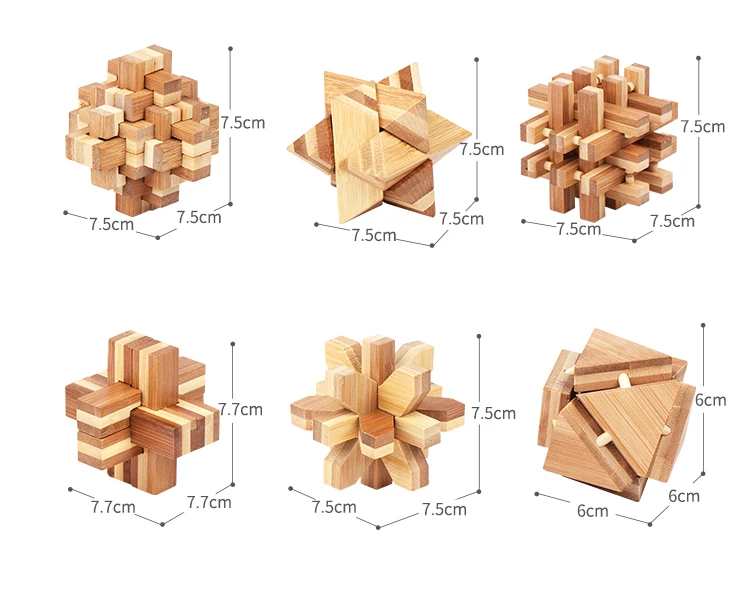 Eco-friendly  Iq Brain Teaser Toy 3D Bamboo Lock Puzzle Game for Teens