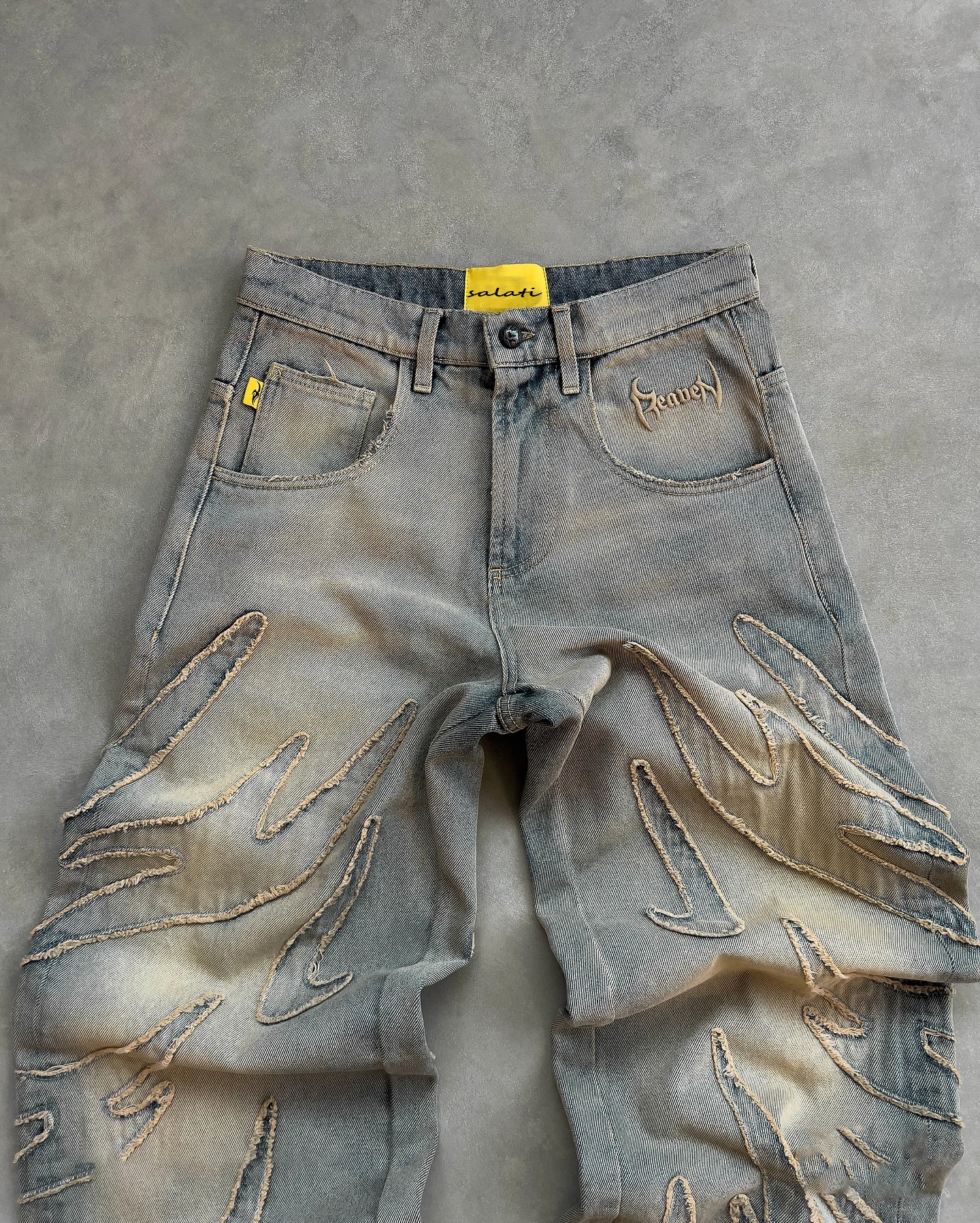 Salati Custom Wholesale Y2K Embroidery Boot Cut Wide Leg Flared Distressed Vintage Homme Denim Pants Trouser Baggy Jeans for Men gallery 4