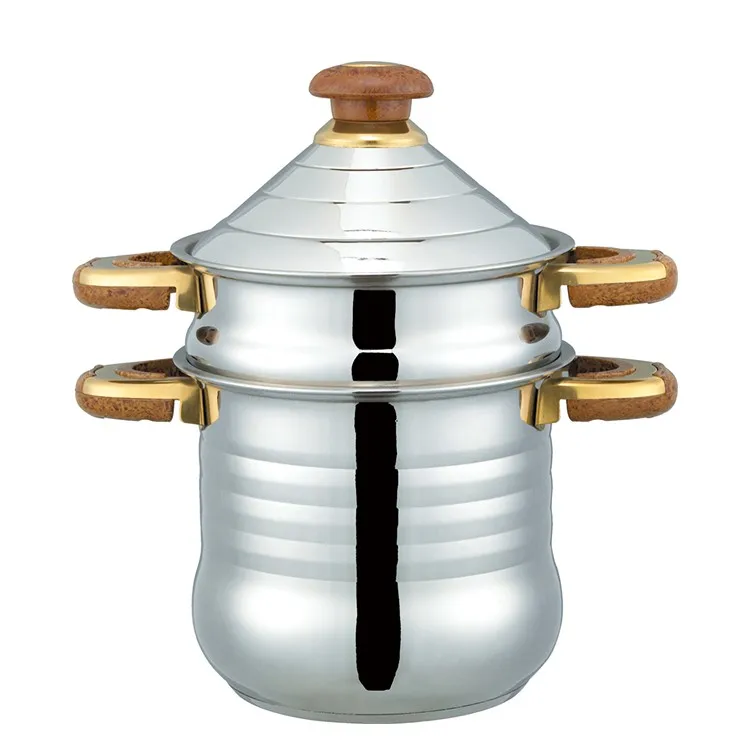 Copper Plated Cooking Pot Couscous Pot Steamer With Cooking Pot Large Capacity Stainless Steel Cookware Sets Metal Handle