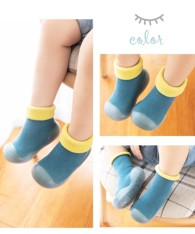 winter warm baby waking shoes non-slip rubber sole solid infant floor socks supplier