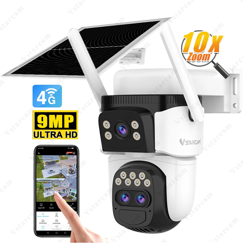 Vstarcam BG621TR 4K Dual Lens Three View Solar Camera Outdoor Audio Night Vision Human Tracking 10X Zoom 4G PTZ Solar Camera