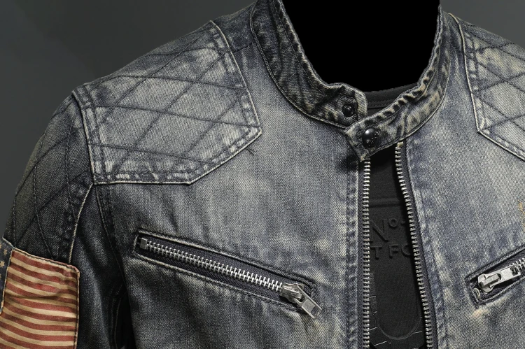 Trendy Spring Autumn Denim Tops Men's Personality Stand Collar Zipper Men Jean Jacket_voghion.com