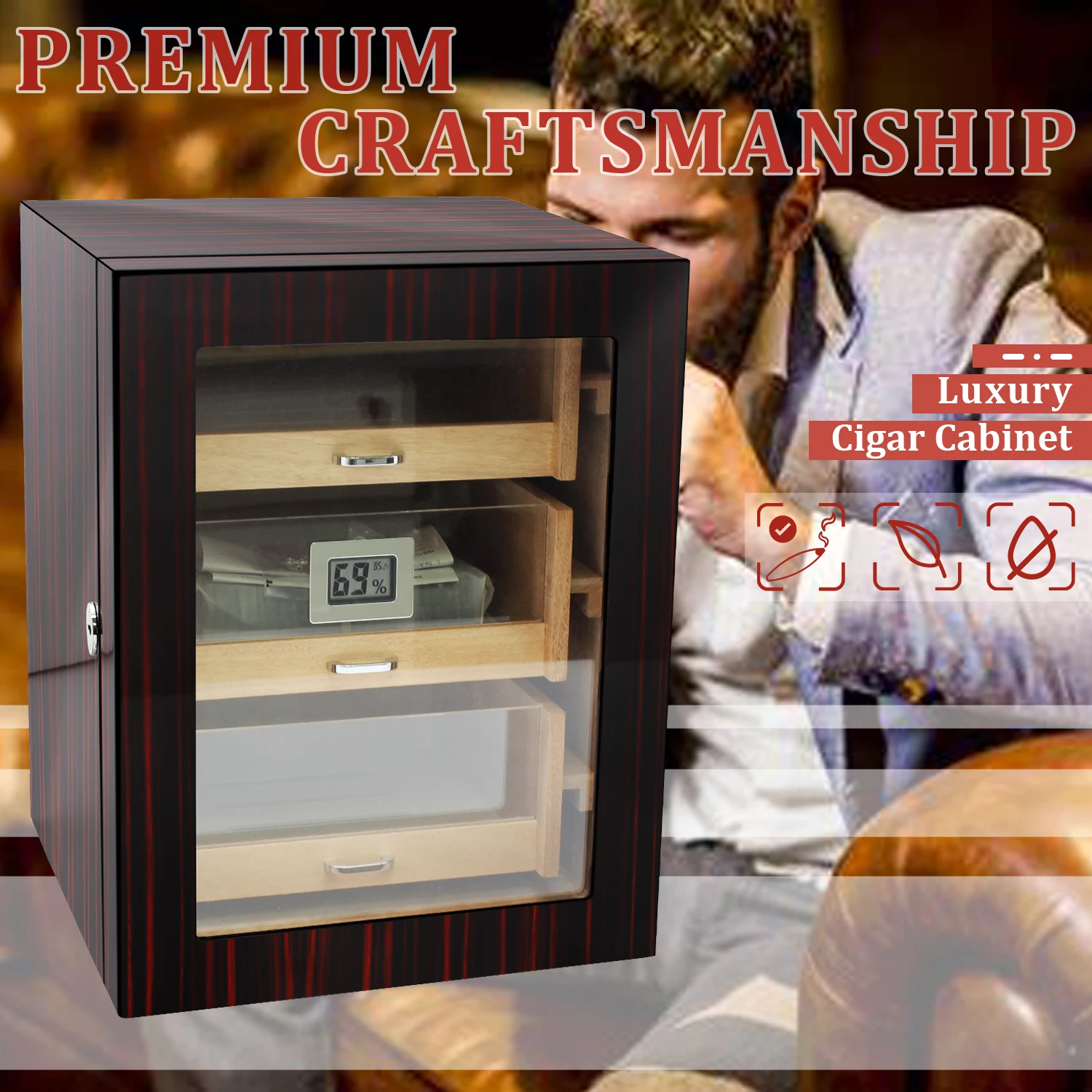 3 Drawers Made in China Custom Cabinet Cigar Humidor Acrylic Drawer
