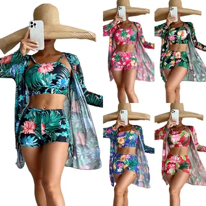 New Print High-waisted  3pcs Bikini Cover up Tankinis Bikini Swimwear