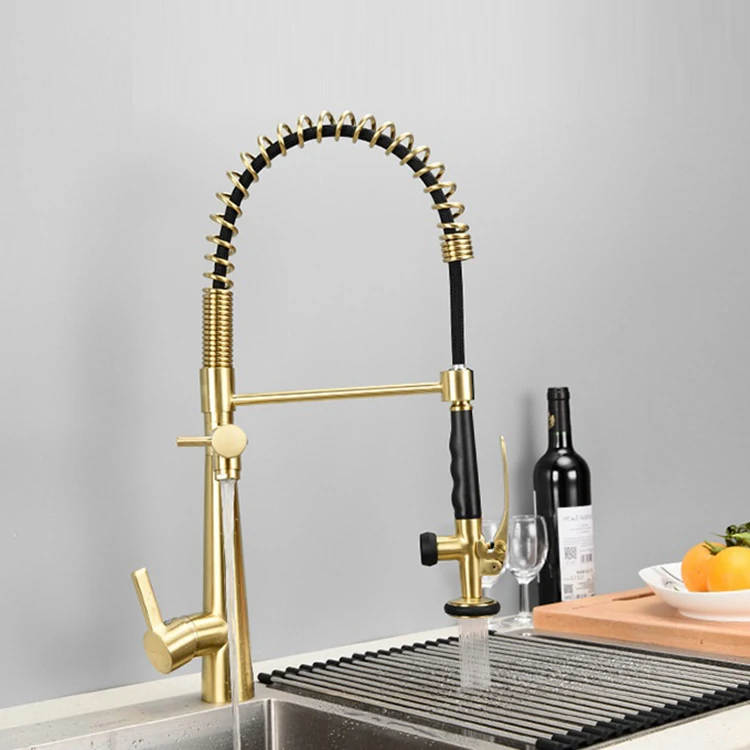 Mezclador de grifos de cocina con resorte extraíble de una sola palanca