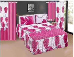 New Design Ruffled Quilt Bedding Sheet Set Deep Pocket Skirt Ruffle Linen Red Color Fitted Sheet Set Bon Marche Literie