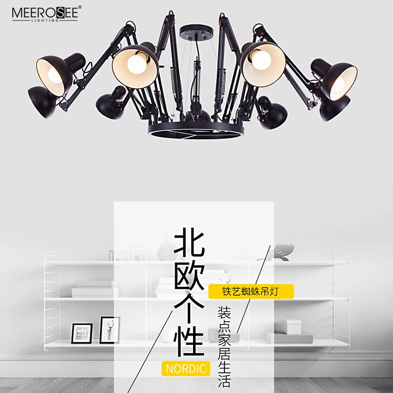 Meerosee Modern Black finish Industrial style Pendant Light Living Room Vintage Chandelier Lighting Fixture MD86776