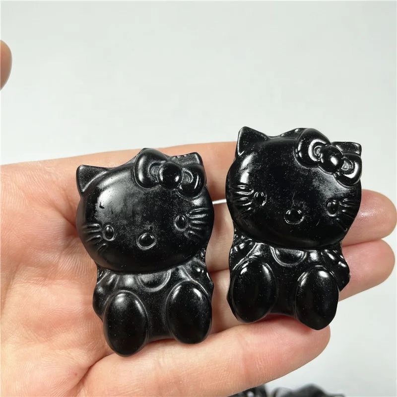 Golden/silver Sheen Obsidian Hello Kitty Crystal Image For Gifts - Oem