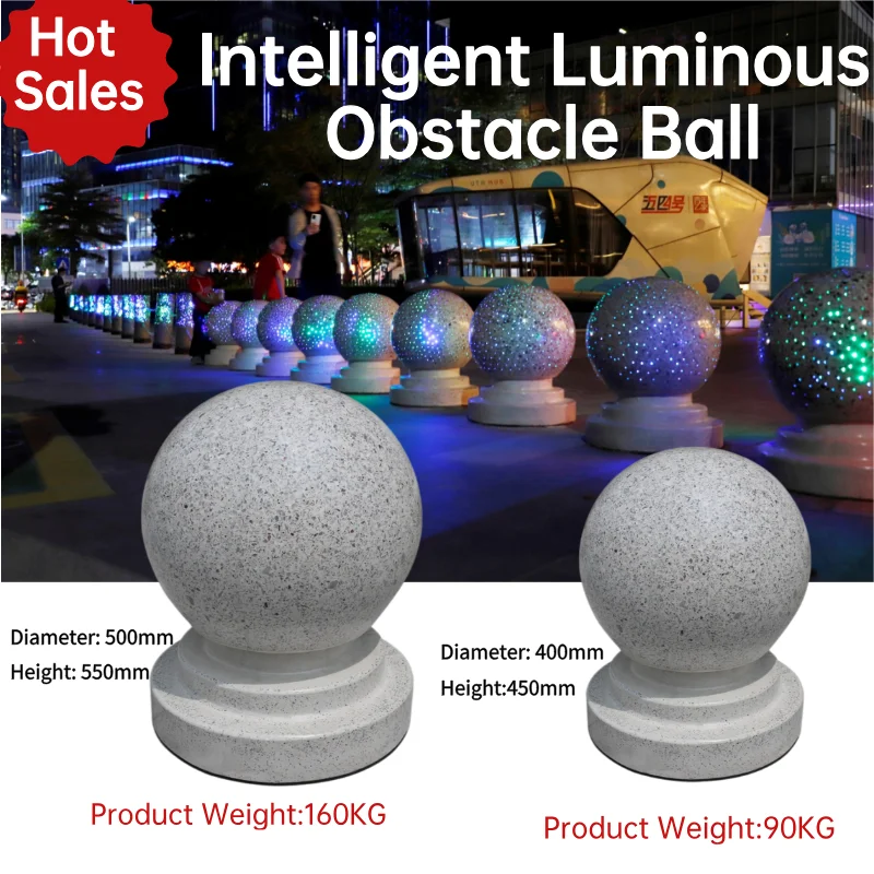 ZENTO Eco-Friendly 12V LED Lighting Solar-Luminous Anti-Collision Granite Stone Bollard Road Block Car Stop Traffic Barrier