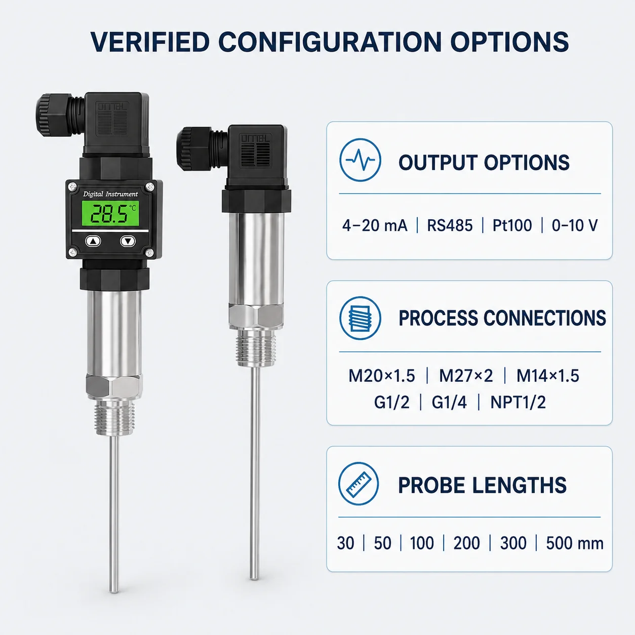 SUP-P202 Pt100 Temperature Sensor 4-20mA RS485 Modbus -50 to 200°C for Water Oil and Industrial Process Monitoring