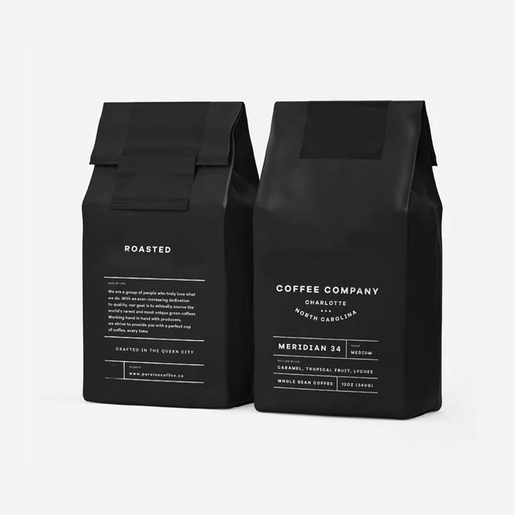 Custom Printed Coffee Bean Packaging Recyclable Square Bottom Box Pouch
