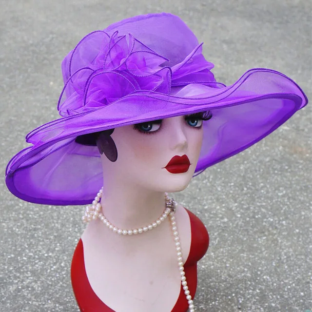 White Church Hats with Spring Mesh Ruffles & Flower Details display picture 2