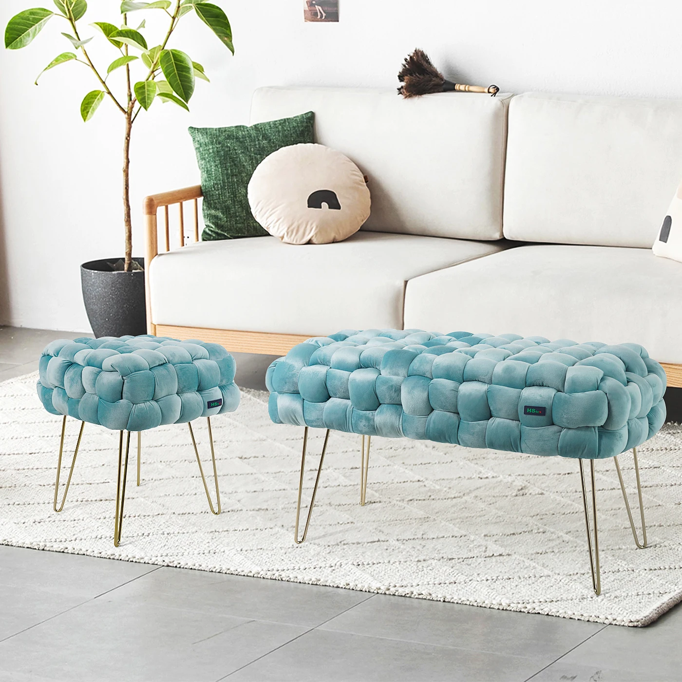Wholesale Hot Sale Modern Style Bedroom Furniture Pouf Ottoman Seat Living Room Sitting Ottoman Bench