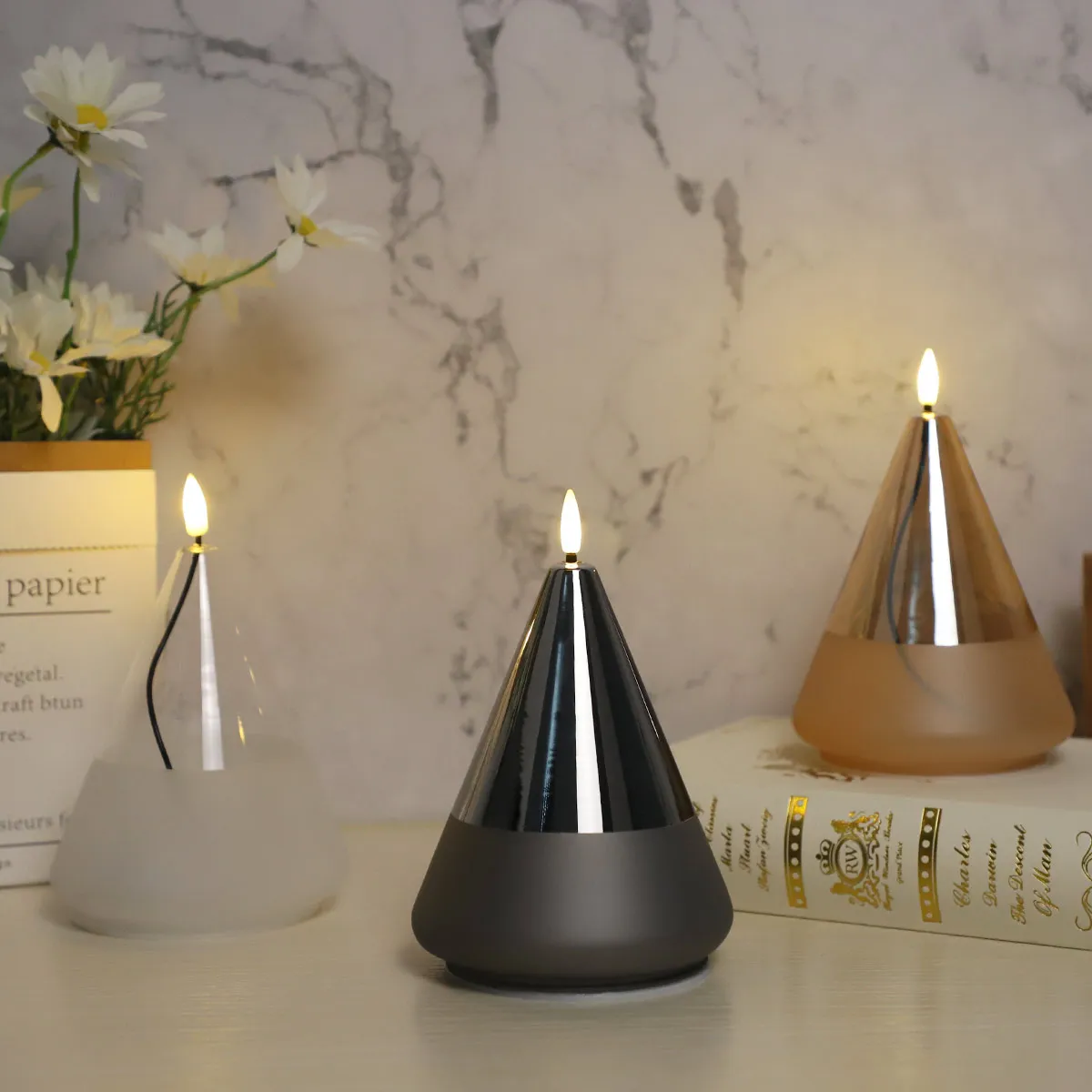 christmas decorating ideas custom flameless battery operated flickering LED candle sets decoration