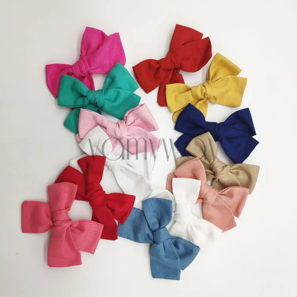 Custom Size Printing And Color Linen Summer Hair Bow For Baby Girl