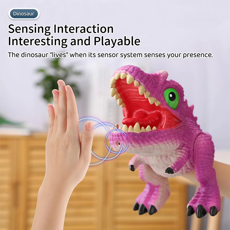 Custom Role Play Game Battery Operate Pretend Play Big Cute Rubber Human Stretchy Hand Dinosaur Puppet With Sound for Children