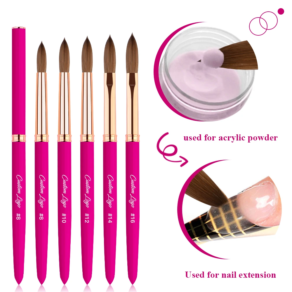 Luxury Hot Pink Professional Acrylic Powder Brush Metal Handle 100