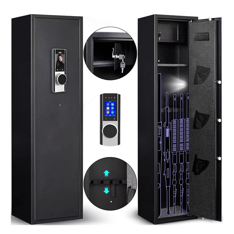 WiFi Remote Activation Quick Access Biometric Two-door Gun Cabinet Face Recognition 4-5 Gun Secure Storage for Indoor Outdoor