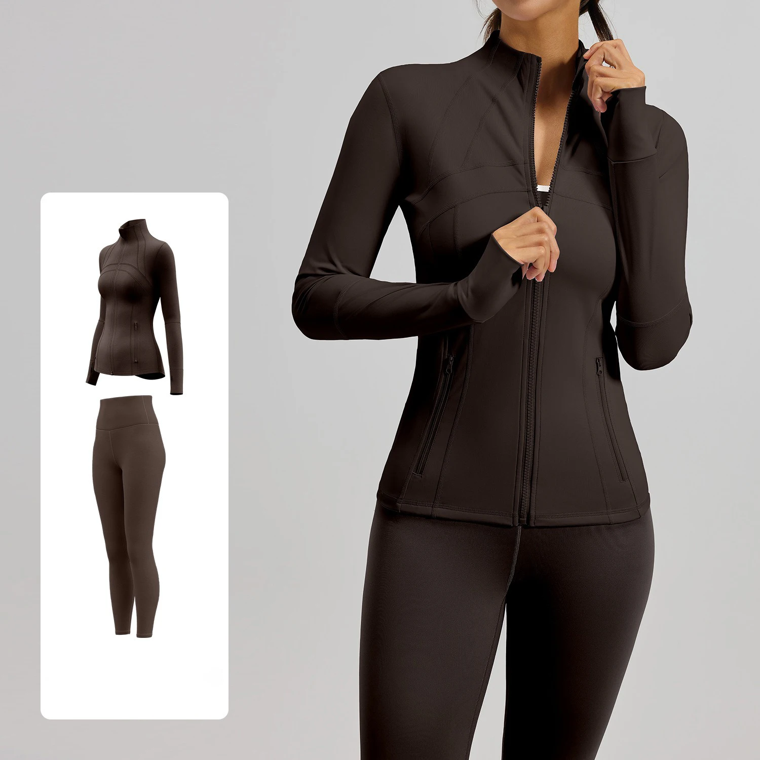 Simple Hot Sexy Seamless Yoga Set Stand Jacket With Zipper Pockets Quick Dry Comfort Sports Pants Women Workout Fitness Yoga Set