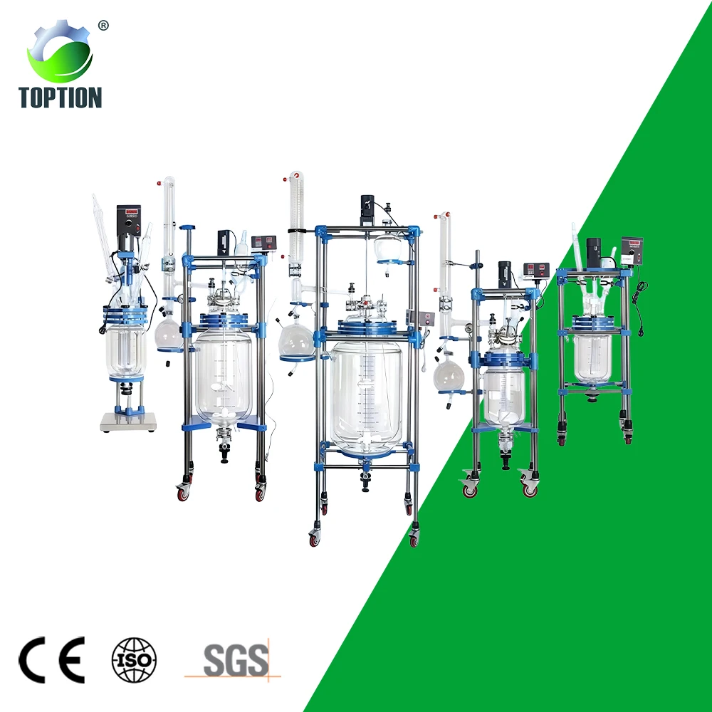 TOPTION Factory Price Lab Chemical Double Wall Layer With Heater Chiller Jacketed Glass Reactor