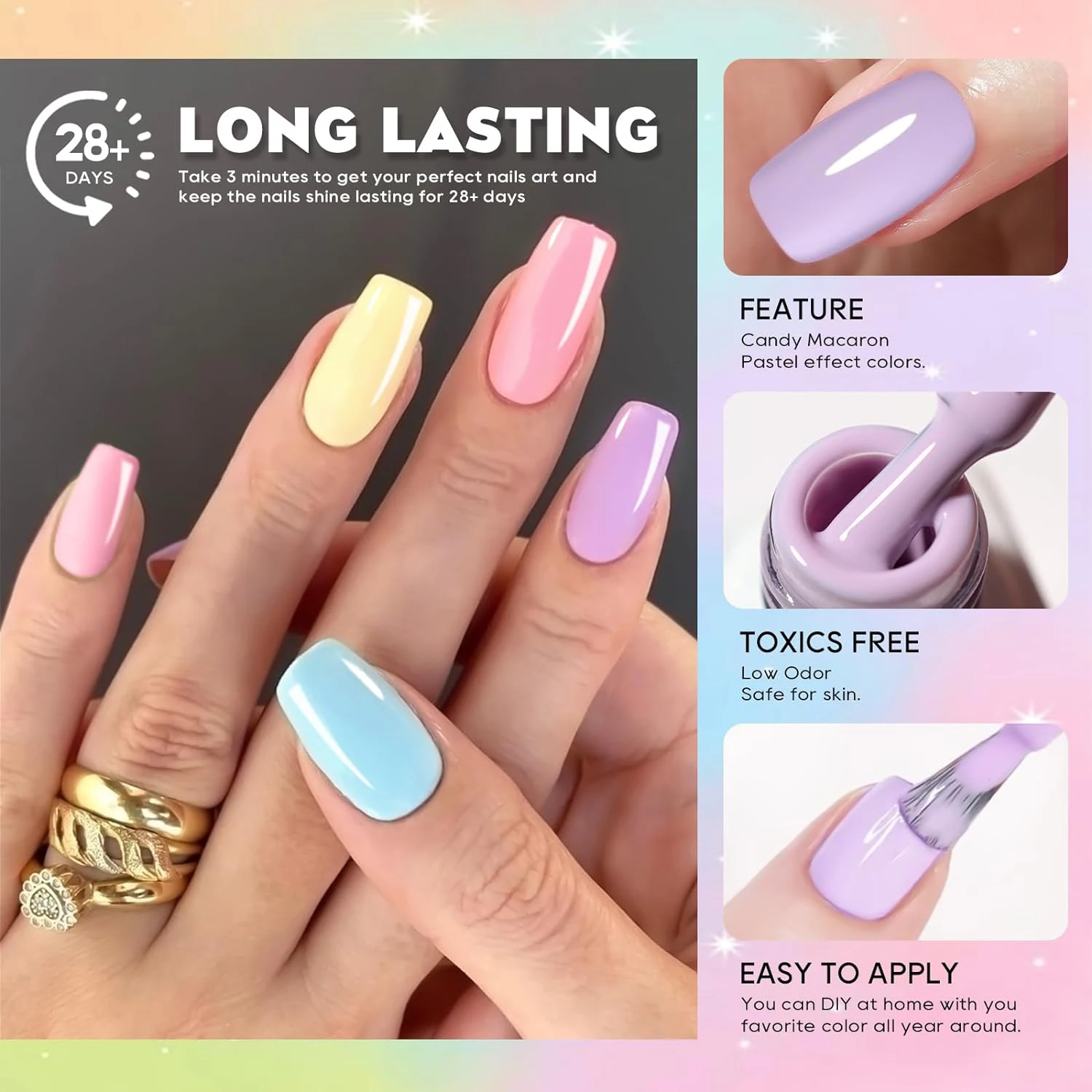 Lot De 10 Vernis Semi-permanent Gel Pastel - Teintes Macaron - Marque YSUVIN - Non Toxique