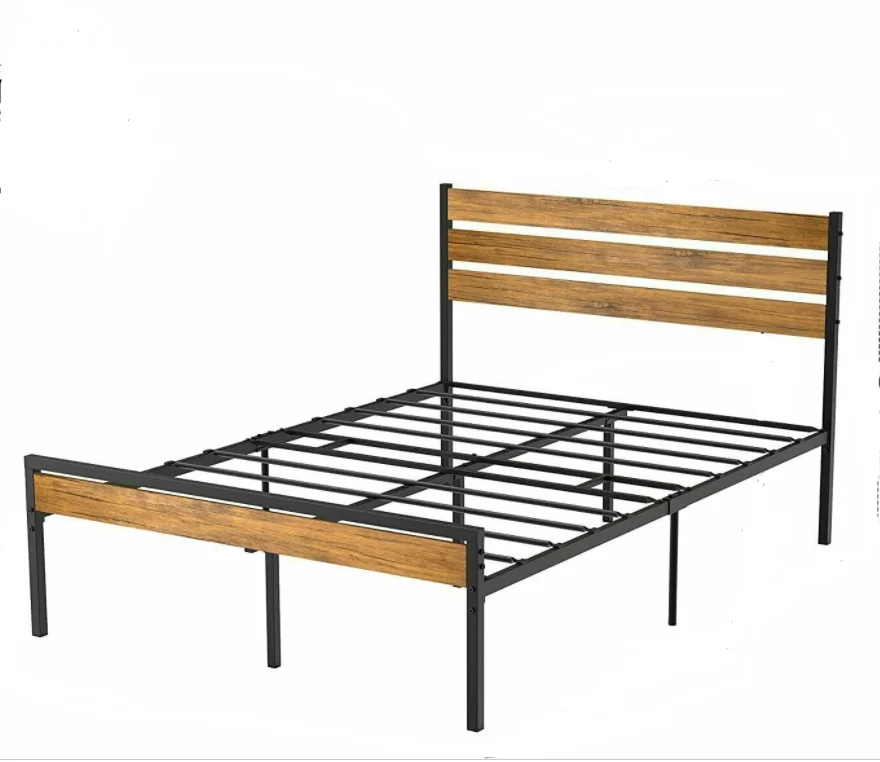 Highquality Metal Bed,Rustic Design With Storage Headboard,Sturdy