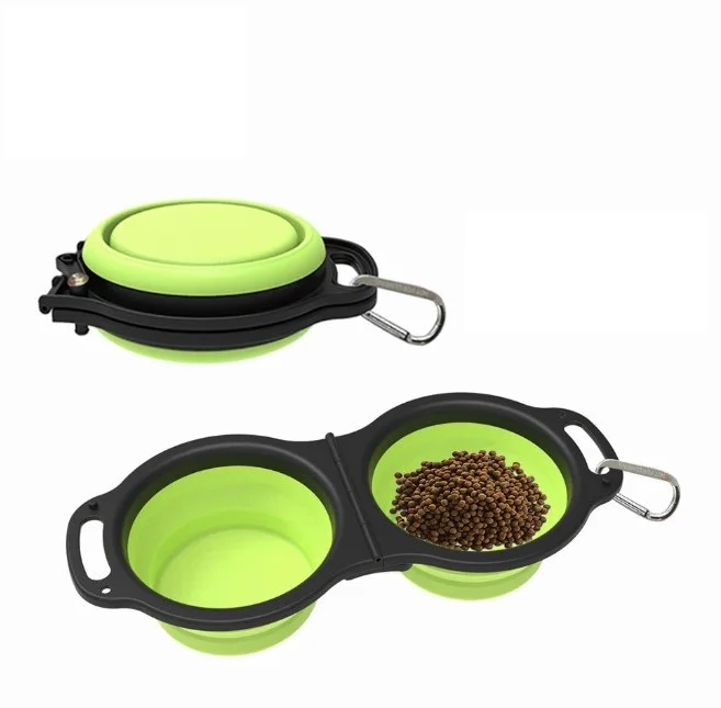 2 In 1 Silicone Pet Bowl Portable Foldable Double Dog Bowl For Food And