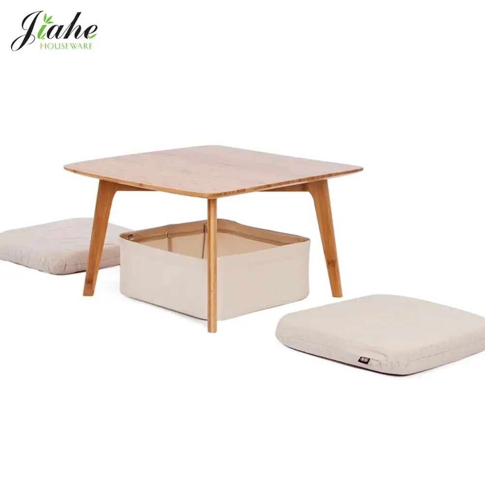 Bamboo Square Coffee Table Tatami Table With Storage Basket And 2 Cushions Bedroomfurniture Buy Wooden Tatami Table