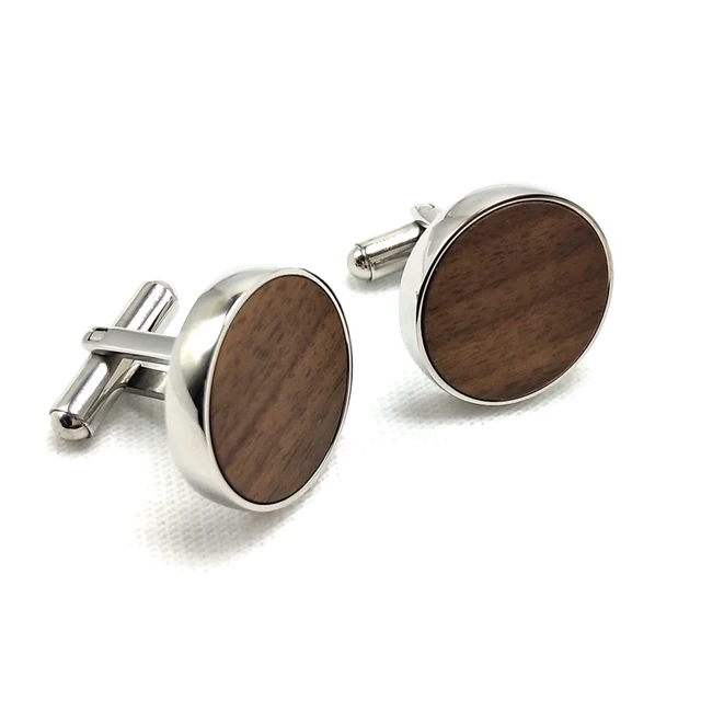 Round Wood Stainless Steel Cufflinks for Women and Men Luxury Jewelry Men's Tie Clip and Cufflinks Gift Set