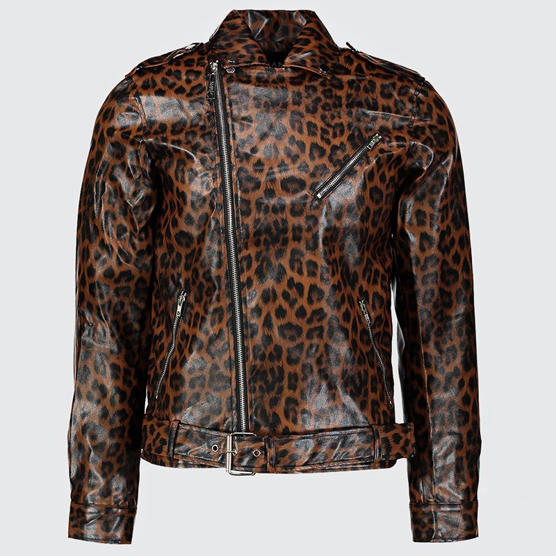 Source Promotional stylish men leopard print faux leather biker