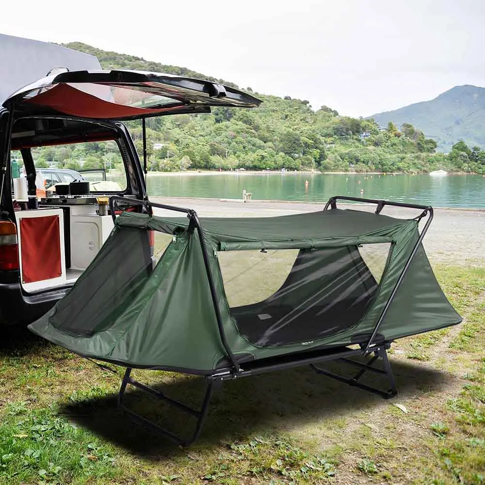 OVERMONT Lit De Camping Pliable Ultra-Confort – Lit Tente Oxford 2400D Double Couche Avec Sac Transport, Léger & Stable Pour Camping, Bureau, Jardin, Plage (Bleu)