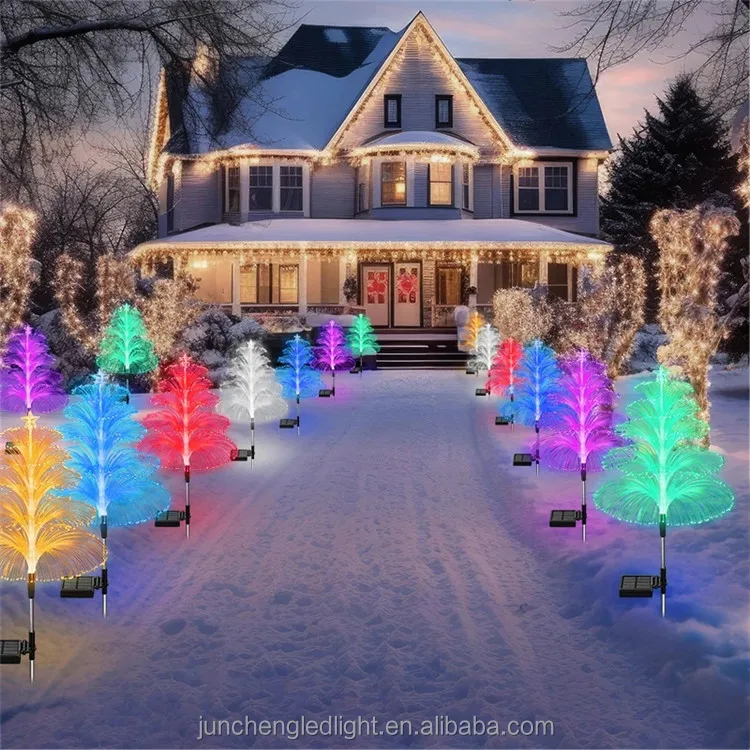 Solar Powered Led Light Outdoor Five Layer Xmas Tree Shaped Jellyfish Lawn Light IP65 Waterproof Garden Walkway Light