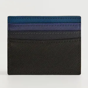 Custom Logo Vegan Saffiano Leather Mens Slim Credit Cardholder Card Holder Slip for Men