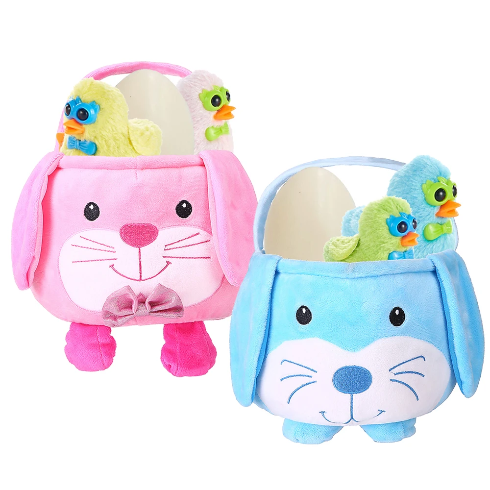 Pink Plush Bunny Easter Basket With Long Ears Wholesale Party
