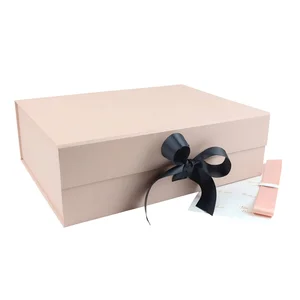 Large Custom Collapsible Paper Box Popular Storage Gift Box With Black Pink Ribbon Packing Box