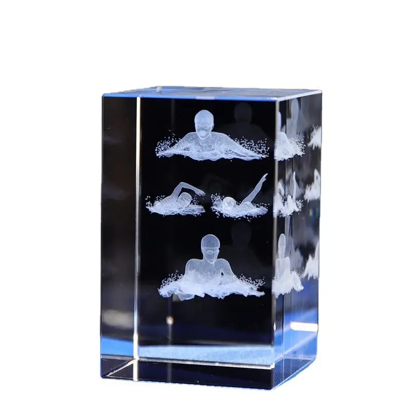 Customizable Crystal Souvenir 3D Laser Carved Angel Theme Swimming Triathlon Sport UV Printed Crystal Cube