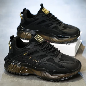 Autumn New Fashion Lace-Up Casual Running Shoes Shock Absorption Height Increasing Youth Black Warrior Thick Sole