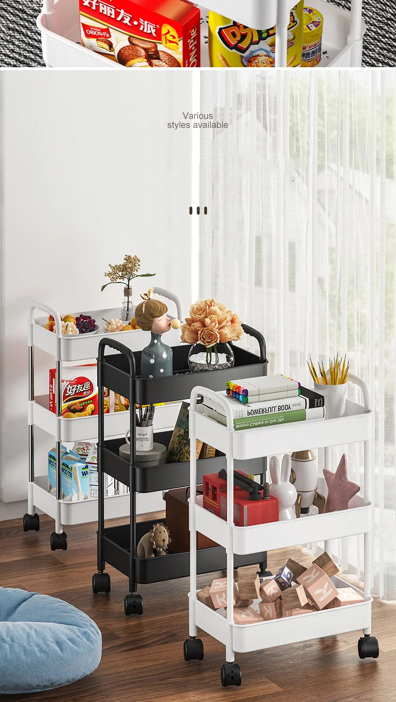 3 Tier Dining Rolling Storage Shelves Steel Hand Kitchen Storage Trolley Cart Organizer Kitchen Accessories Iron Multifunction factory