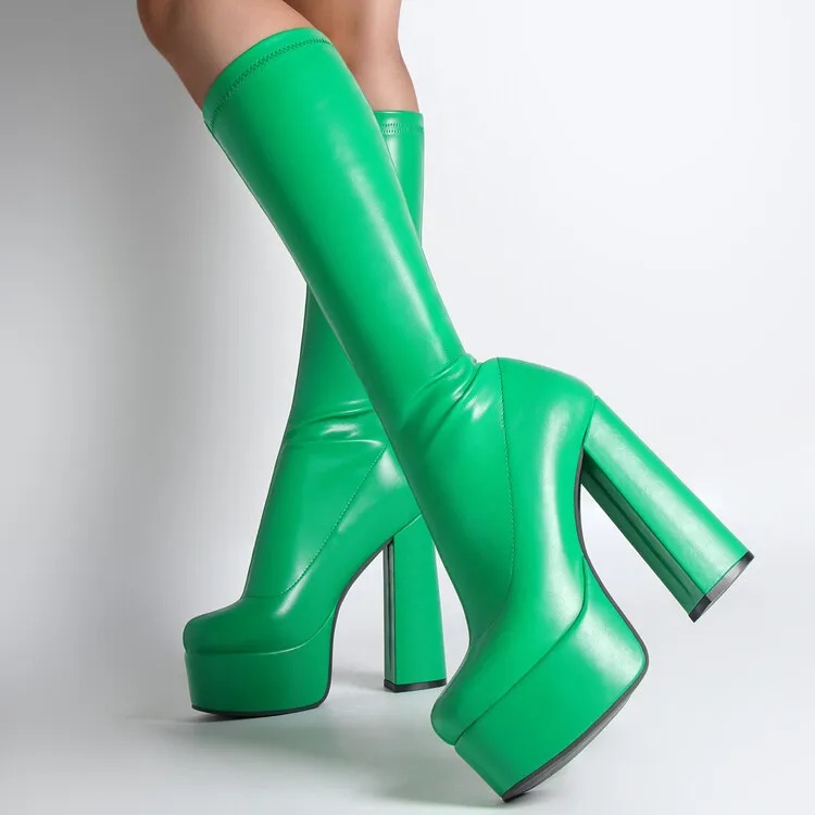 thee greatest botch　 HUG CHUNKY 　グリーンS Amazon.com | Allegra K Women's Side Zipper Chunky Heel Knee
