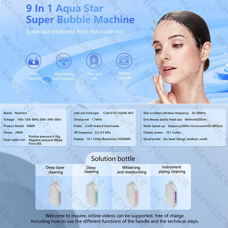 NewFace 2023 CE Best Hydra Machine 9 in 1 H2o2 Nano Introduction Aqua Peel Hydrodermabrasion Beauty Facial Hydration Equipment
