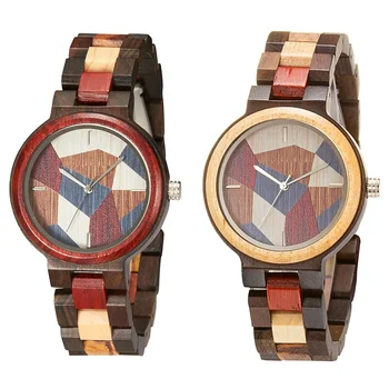 TJW Men's Women Casual Sport Watch High Quality Digital Dial  Creative Color Block Wood Design for Sports Daily Use