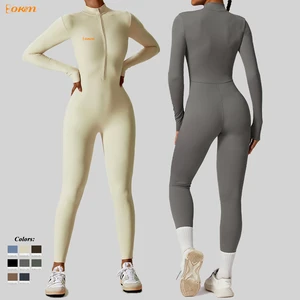 Women Zipper Long Sleeve Yoga Jumpsuit High Support Seamless Breathable Gym Wear Compression Fitness One Piece Yoga Jumpsuit