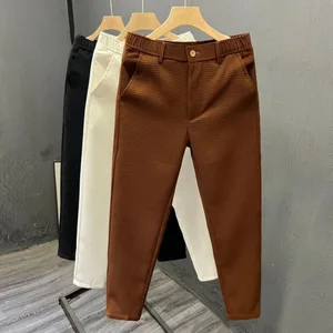 Fashion Waffle Pattern Men's Trousers Trendy and Versatile Korean-style Business Trousers Slim-fit Tapered Casual Suit Trousers